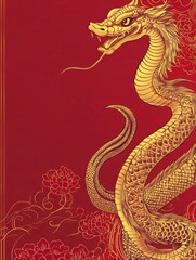 Obraz premium Chinese New Year modern design in red, gold colors for card, poster,banner. Flyer Template,Year of the Snake,Chinese zodiac Snake symbol. Copy sapce.