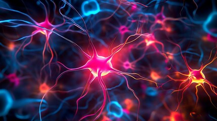 Obraz premium Abstract illustration of vibrant neuron network with glowing structures.