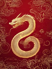 Obraz premium Chinese New Year modern design in red, gold colors for card, poster,banner. Flyer Template,Year of the Snake,Chinese zodiac Snake symbol. Copy sapce.