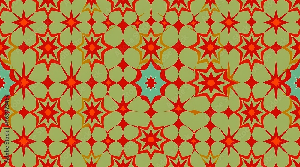 Poster retro starburst pattern: a vibrant, kaleidoscopic textile design featuring a repeating pattern of re