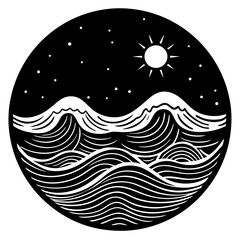 Minimalist Ocean in Black Vector Style
