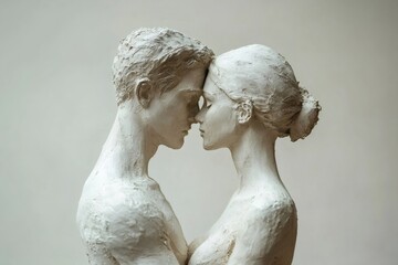 Intimate couple sculpture sharing a tender moment of love