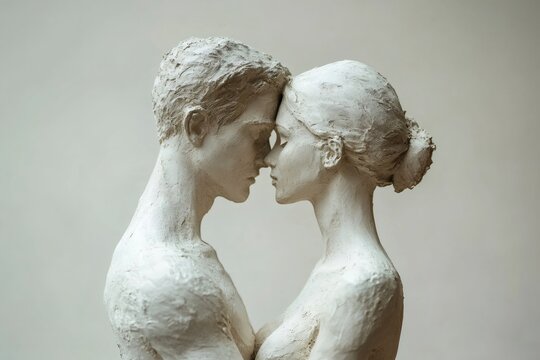 Naklejki Intimate couple sculpture sharing a tender moment of love