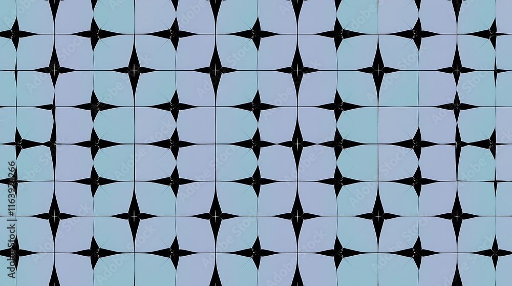 Poster abstract geometric pattern: a seamless repeat of black stars on a blue gradient background, creating