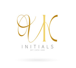 VK Monogram logo, Minimalist Typographic Line Monogram Logo, VK Wedding monogram logo