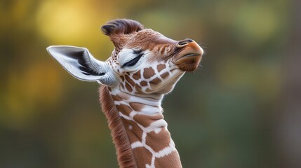 Obraz premium Curious baby giraffe stretching its neck in a lush spring setting
