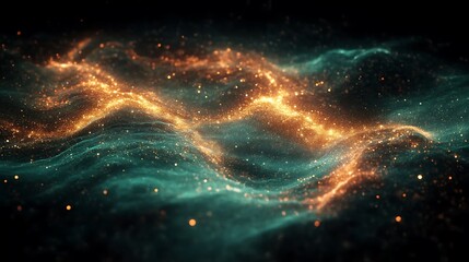 Fototapeta premium Abstract Wavy Glowing Particles Background Image