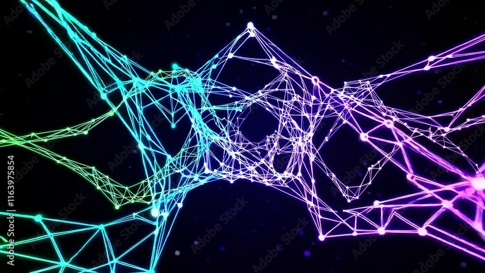 Poster abstract digital network connections with neon lines. futuristic technology grid animation in cyan, 