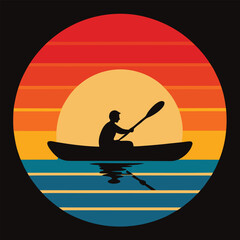 Kayaking Sunset Silhouette Retro Vintage Paddle Water Sport