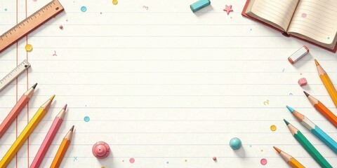 Joyful Back to School Supplies Arranged on Lined Paper Ready for Creative Learning