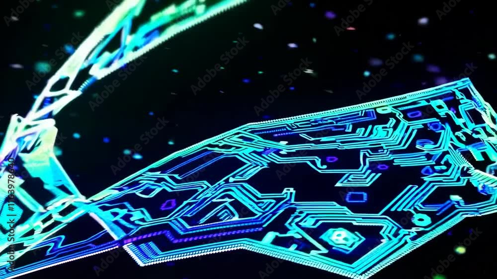 Aufkleber abstract digital circuit pattern animation in neon blue and purple colors. futuristic technology con