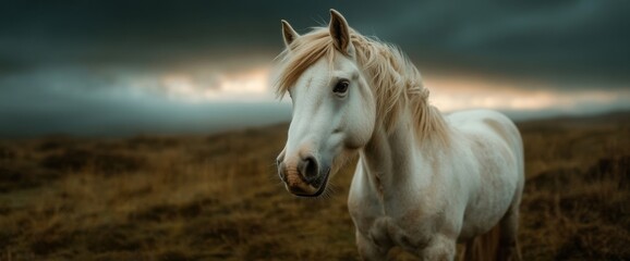 Obraz premium Enchanting unicorn in serene northern landscape at twilight