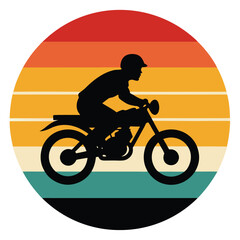 Retro Sunset Motorcycle Rider Silhouette Vintage Motocross Design
