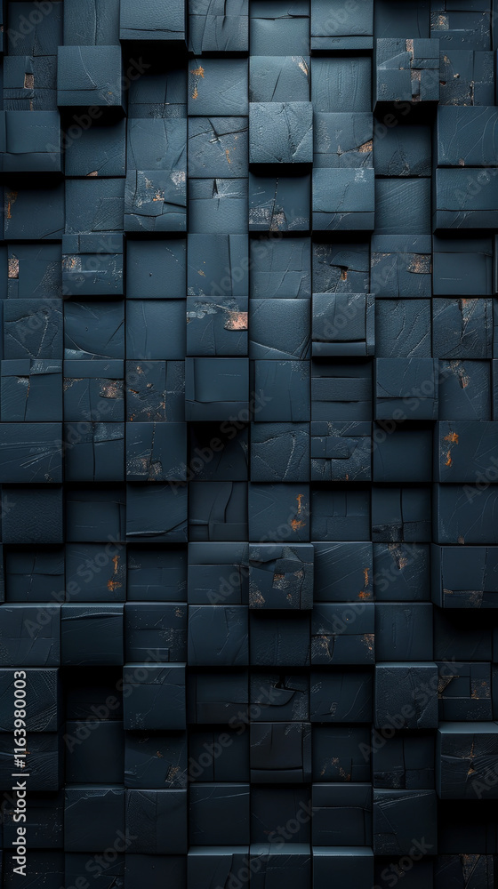 Poster futuristic high-tech 3d cube tile pattern wall with dark background - perfect for modern interior de