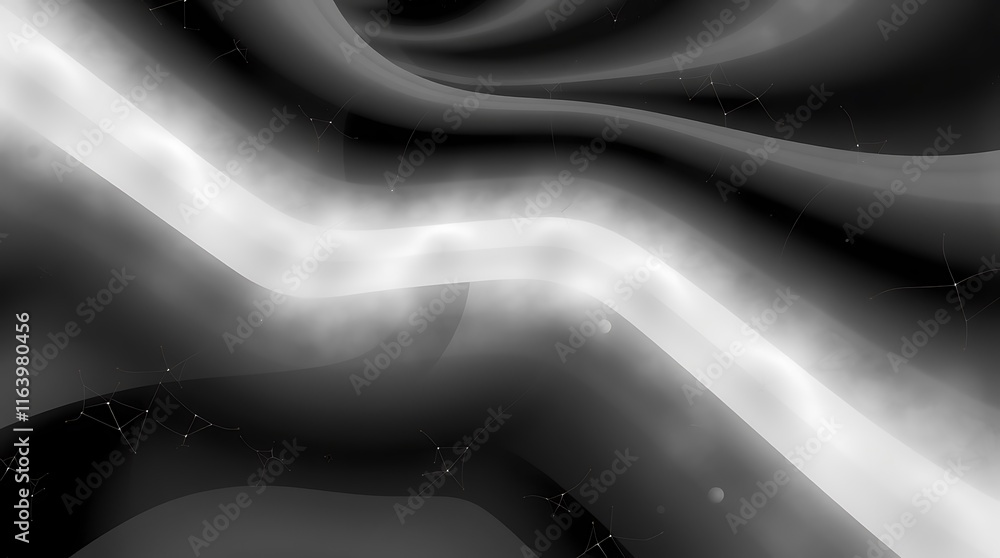 Poster abstract light streaks: a mesmerizing swirl of grayscale, a single white light streak cuts through t