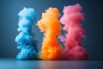 spectacular explosion of multi-colored smoke bombs against a pristine white background, creating an ethereal and vibrant display of color and texture that evokes excitement and creativity