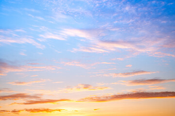 Sky,sunset, beautiful , luxury soft gradient orange gold clouds and sunlight on the blue sky perfect for the background, Sunrise on morning or everning in winter warm time ,Twilight summer,silhouette