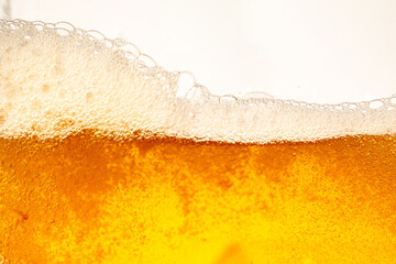 Close up bright orange Oil or beer splash texture and nature waves, Beautiful waves curve and little bubbles smooth for graphic design and background, Oil Bubbles, Soft beer bubbles, Selective focus
