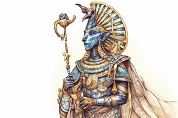 futuristic pharaoh, combining elements of ancient Egyptian art and high technology.  