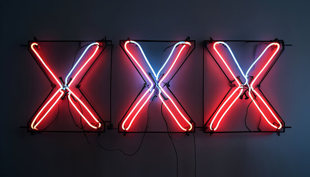 3x tripla x xxx disegnata e rappresentata con neon colorati e luminosi, 3x triple x xxx drawn and represented with colorful and bright neon