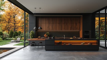 Modern Kitchen Design  Autumn View  Luxury Interior