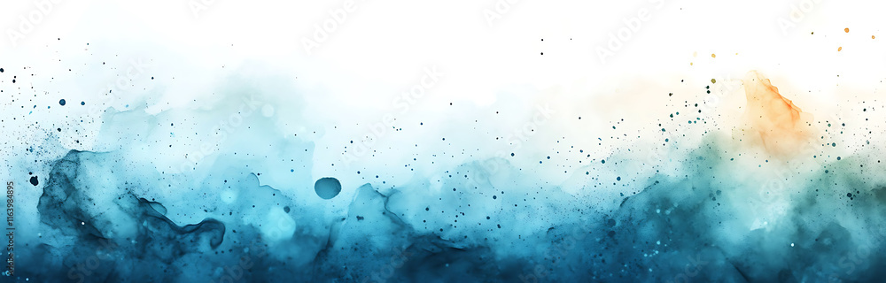 Poster abstract blue and white watercolor background with soft textures and splashes, creating serene and a