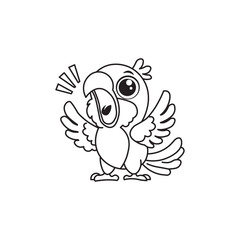 Black And White Coloring Book With Bold Lines, Cute Animal Parrot