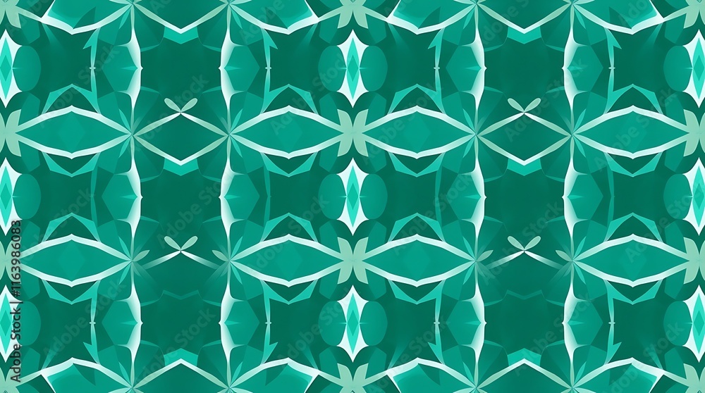 Poster emerald green geometric pattern: a captivating, symmetrical pattern of emerald green and white hues 