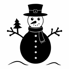 Christmas Cottage Farm SNOWMAN Black silhouette