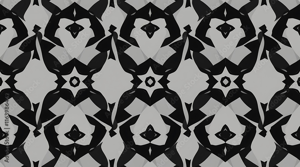 Poster monochromatic geometric pattern: a captivating grayscale design featuring intricate, repeating geome