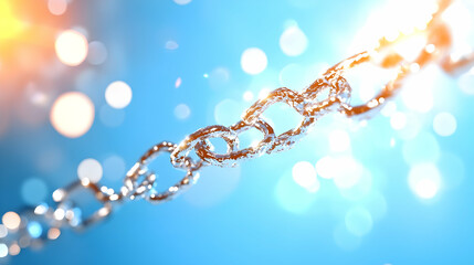 Water chain on blue bokeh background.