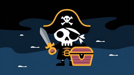 A vector style illustration of a cute pirate skull Generative AI