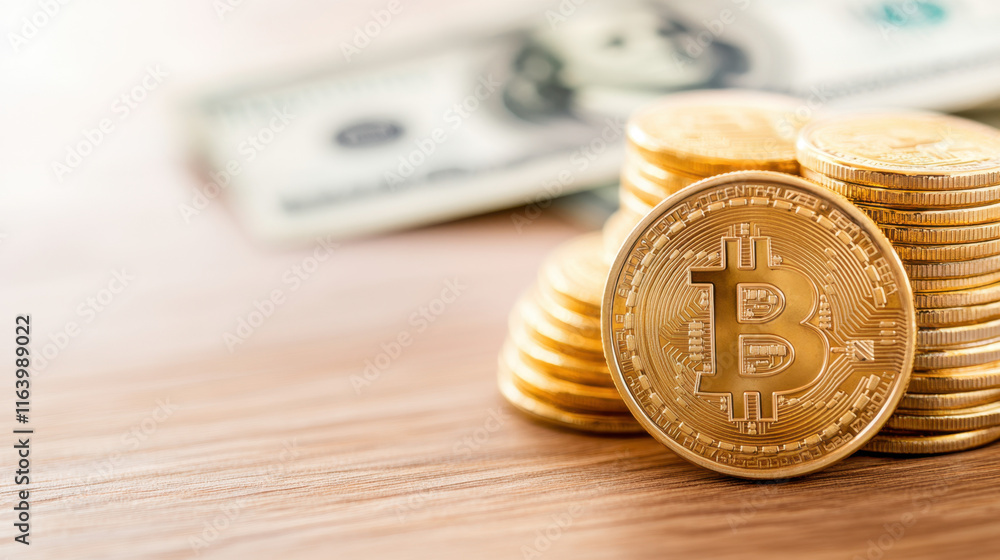 Aufkleber btcusd, close-up image of neatly stacked bitcoin coins, highlighting their intricate details and val