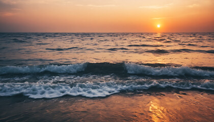 Fototapeta premium Stunning Sunset Over the Sea with Golden Horizons Generative AI