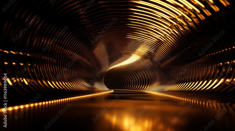 Poster neon light in tunnels, rays and lines. perspective of light in motion. dark abstract neon background