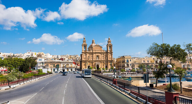 Msida Parish Church in Valletta from Triq Marina road in Malta
