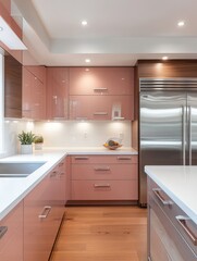 Modern Pink Kitchen With Stainless Steel Appliances