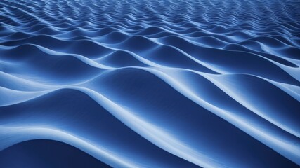 Photograph of rippling, wavy blue sand dunes, creating a tranquil natural landscape