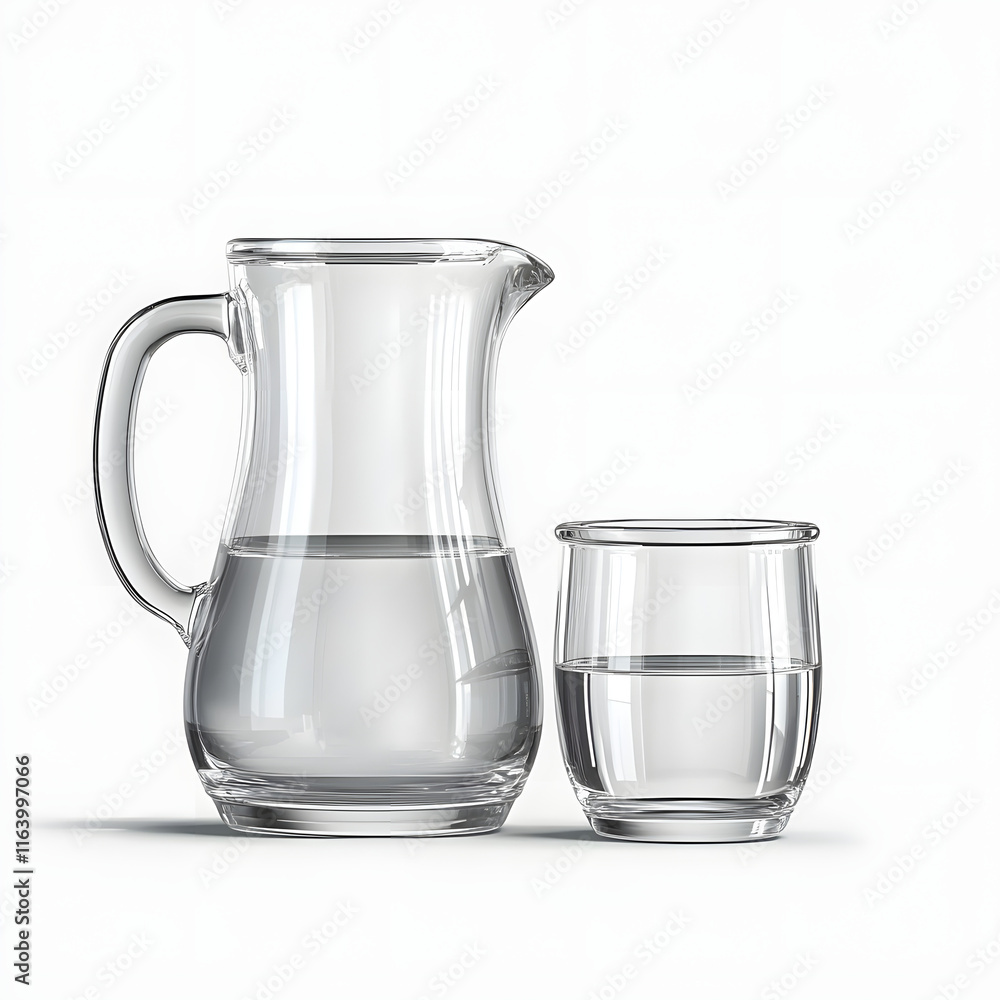 Poster jug and glass with water isolated on transparent background generative ai.