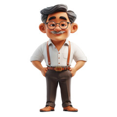 A cheerful 3D render cartoon grandpa figure