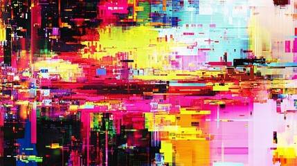 Abstract digital glitch art with vibrant colors and pixelated effects.