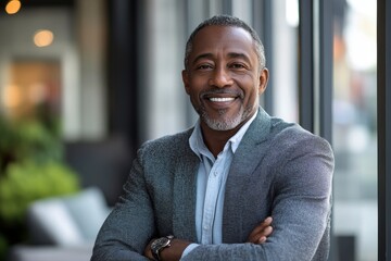business businessman office mature middle aged meeting man portrait corporate manager smiling black businessperson, created with ai, Generative AI