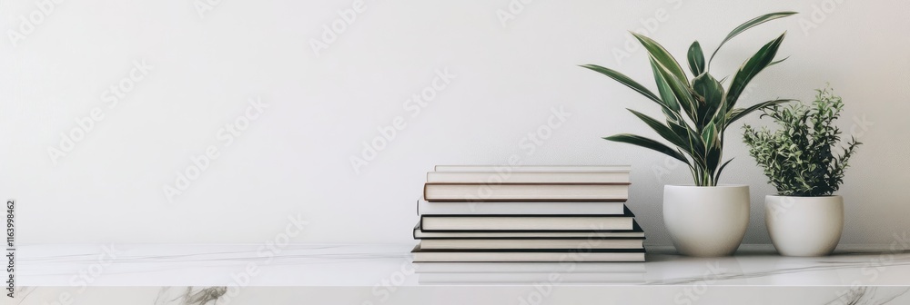 Poster stack of books on the table with white background. copy space.