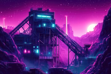 Futuristic Coal Mine in Vaporwave Aesthetic