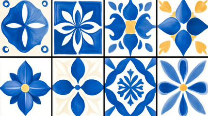 Traditional portuguese azulejo tiles showing blue and white floral patterns