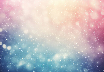 Obraz premium A pastel background with snowfall and bokeh effects features glowing light, enhancing its dreamy charm. Ample space for text makes it great for creative designs.