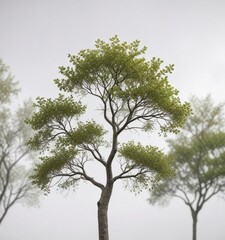 Cluster of Trees with Small Leaves against White Sky,  foliage,  cluster