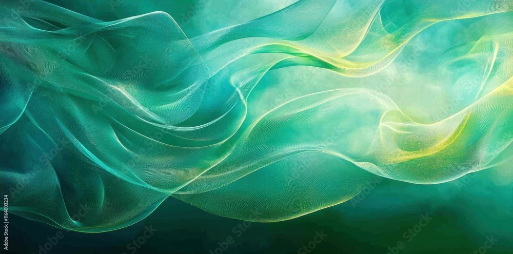 Poster Abstract flowing waves in green and blue tones, creating a serene and calming effect.
