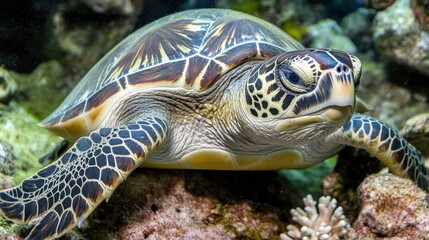 Fototapeta premium Close-Up Photography of Sea Turtle Underwater