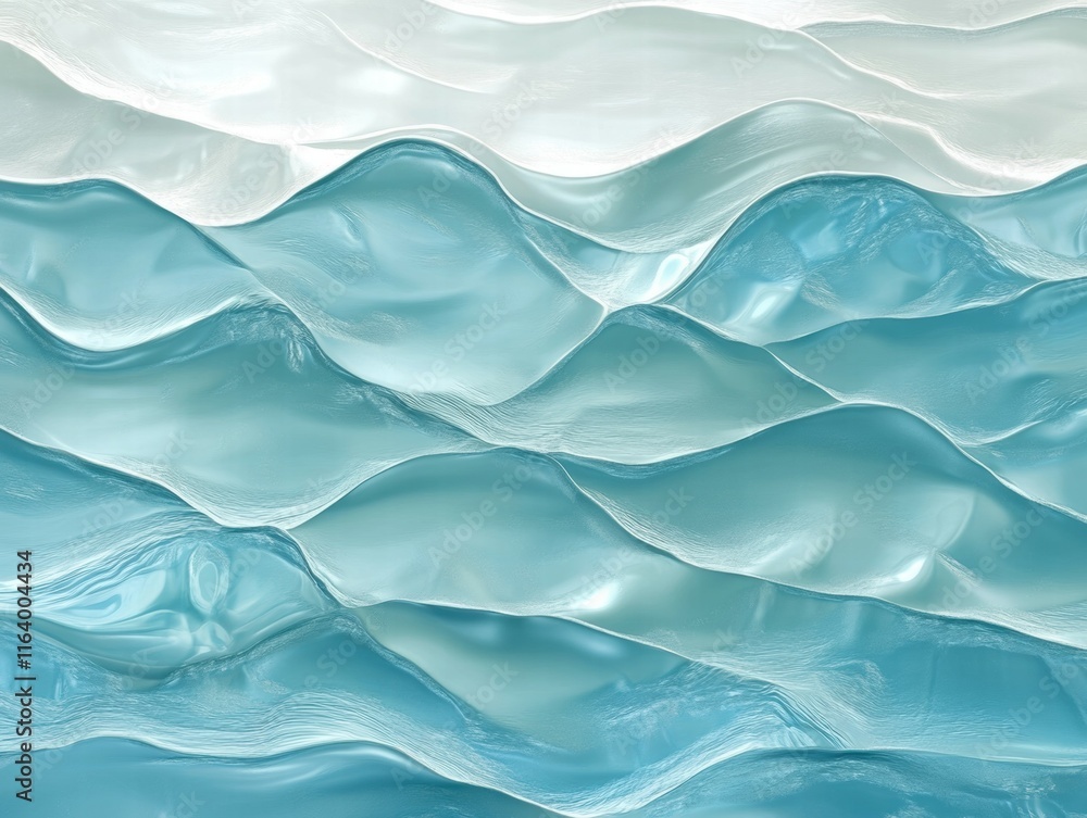 Poster abstract representation of ocean waves in soft blue and white tones.